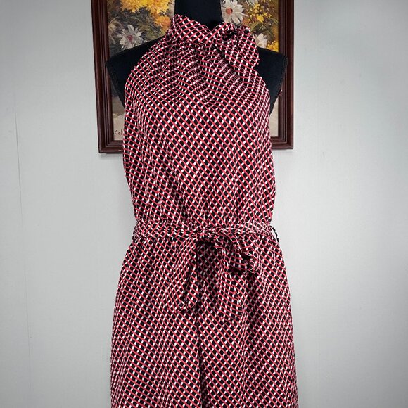 Ophelia Halter Neck A-Line Dress Women Medium Multicolor Geometric Belt Tie USA - Picture 1 of 13